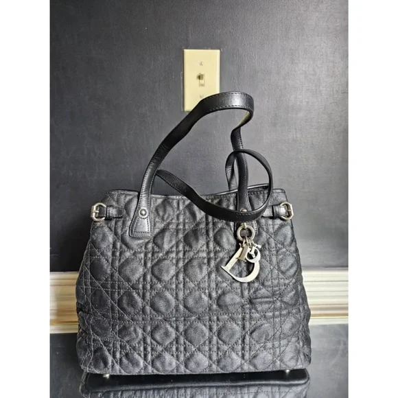 Authentic CHRISTIAN DIOR Cannage Panarea Tote Bag Black - Picture 3 of 13